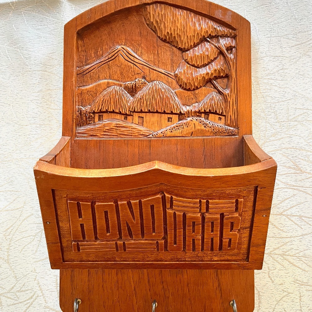 Hand-carved Wooden Honduras Wall Organizer, 1980